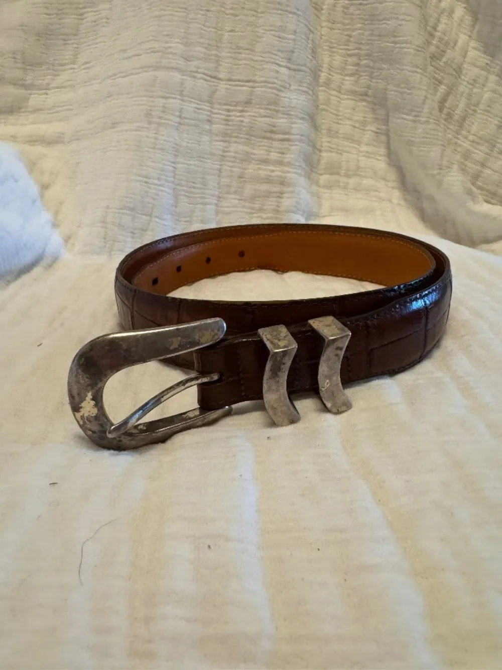 Onyx by Brighton Brown Croc-embossed Leather Belt Size 36